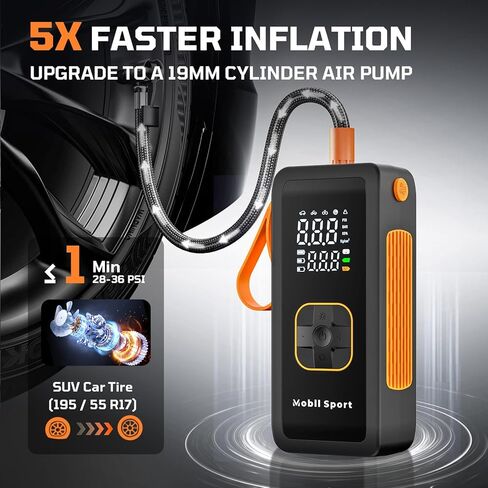Tire Inflator Portable Air Compressor, 180 PSI Air Pump For Car Tires with Digital Pressure Gauge, LED Light and Auto Shut-Off Function - Cordless Pump for Car, Motorcycle, Bicycle, Balls and More in Saudi Arabia