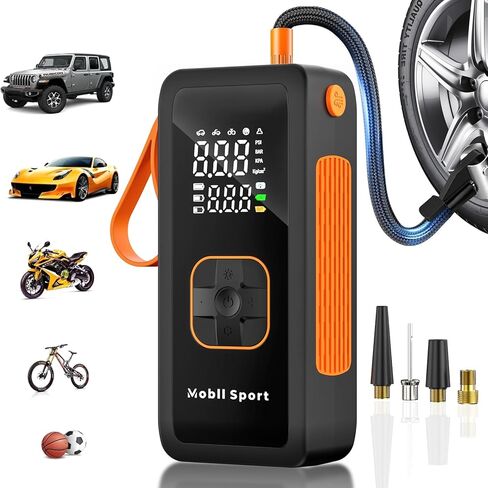 ضاغط هواء محمول منفاخ الإطارات، مضخة هواء 180 رطل لكل بوصة مربعة لإطارات السيارات مع مقياس الضغط الرقمي، ضوء LED ووظيفة الإغلاق التلقائي - مضخة لاسلكية للسيارة والدراجات النارية والدراجات والكرات والمزيد in Kuwait