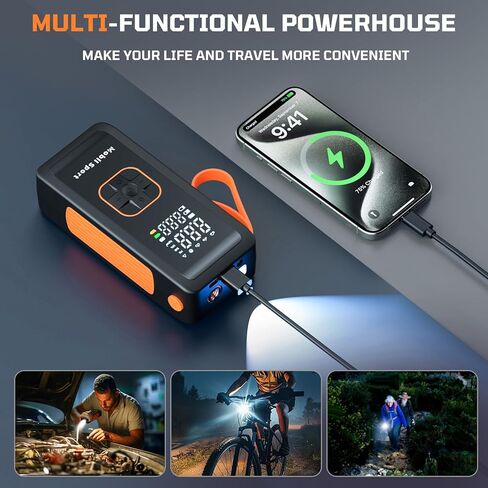 Tire Inflator Portable Air Compressor, 180 PSI Air Pump For Car Tires with Digital Pressure Gauge, LED Light and Auto Shut-Off Function - Cordless Pump for Car, Motorcycle, Bicycle, Balls and More in Saudi Arabia