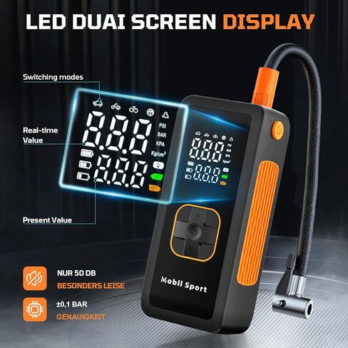 ضاغط هواء محمول منفاخ الإطارات، مضخة هواء 180 رطل لكل بوصة مربعة لإطارات السيارات مع مقياس الضغط الرقمي، ضوء LED ووظيفة الإغلاق التلقائي - مضخة لاسلكية للسيارة والدراجات النارية والدراجات والكرات والمزيد in Kuwait