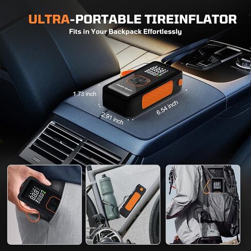 ضاغط هواء محمول منفاخ الإطارات، مضخة هواء 180 رطل لكل بوصة مربعة لإطارات السيارات مع مقياس الضغط الرقمي، ضوء LED ووظيفة الإغلاق التلقائي - مضخة لاسلكية للسيارة والدراجات النارية والدراجات والكرات والمزيد in Kuwait