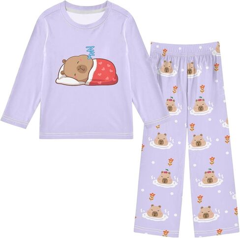 senya Cute Capybara Flying Pajamas 2 Piece Set Long Sleeve Soft Sleepwear for 3-11 Years in Saudi Arabia