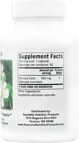 Supreme Nutrition Products باكوبا، 90 كبسولة نباتية من عشبة باكوبا النقية in Saudi Arabia