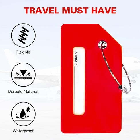 Luggage Tags for Suitcases 4 Pack Durable Silicone Travel Baggage Labels with Name ID Card Unique Airport Quickly Spot Suitcase Essentials (Red * 2 DIY Stickers) in Saudi Arabia