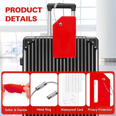 Luggage Tags for Suitcases 4 Pack Durable Silicone Travel Baggage Labels with Name ID Card Unique Airport Quickly Spot Suitcase Essentials (Red * 2 DIY Stickers) in Saudi Arabia