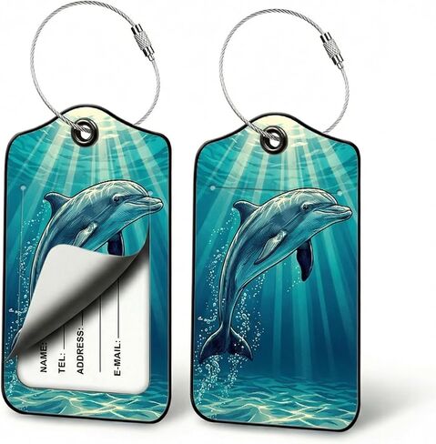 Shark Luggage Tags 2 Pack, Cool Ocean Shark PU Leather Travel Bag Tags with Privacy Cover, Durable ID Tags with Steel Wire Loop for Suitcases, Backpacks & Carry-On Luggage in Saudi Arabia