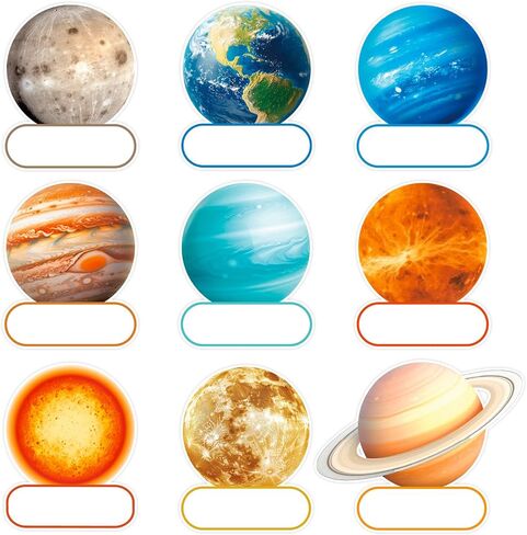 90 Pcs Outer Space Planet Name Tag Sticker Back to School Nameplates First Day of School Self-Adhesive Label Decals for Students Teacher Desk Classroom, 9 Designs in Saudi Arabia