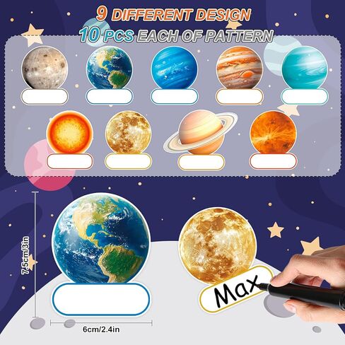 90 Pcs Outer Space Planet Name Tag Sticker Back to School Nameplates First Day of School Self-Adhesive Label Decals for Students Teacher Desk Classroom, 9 Designs in Saudi Arabia