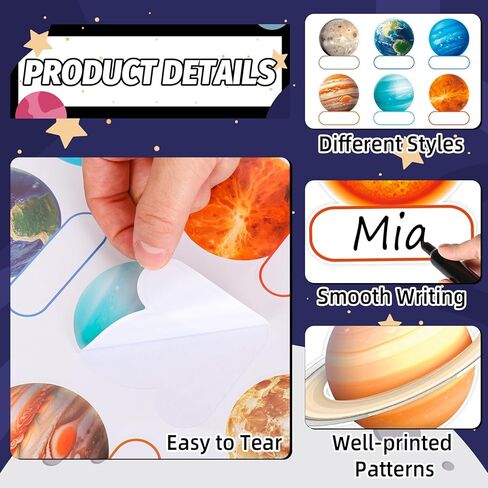 90 Pcs Outer Space Planet Name Tag Sticker Back to School Nameplates First Day of School Self-Adhesive Label Decals for Students Teacher Desk Classroom, 9 Designs in Saudi Arabia