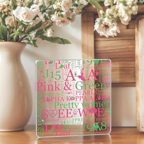MAOFAED Pink and Green Silver Soror Gift, Sorority Pride Plaque, Greek Sorority Gift, Sisterhood Gifts for Women(08plaque) in Saudi Arabia