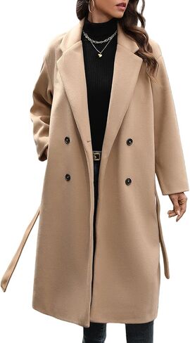 WOWULOVELY Women's Winter Double Breasted Wool Coat Long Sleeve Notched Collar Trench Long Oversized Button Down Overcoats in Saudi Arabia