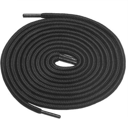 أربطة أحذية دائرية سميكة وشديدة التحمل مقاس 1/5 بوصة من خشب البتولا للأحذية طويلة الرقبة وأحذية المشي لمسافات طويلة. (54 بوصة (138 سم) -M، أسود) in Kuwait