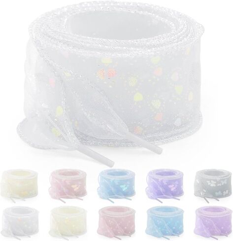 YJRVFINE Women Organza Shoe Laces: 2 Pairs Flat Sheer Shoelaces for Sneakers in Saudi Arabia