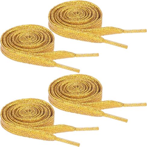2 Pairs Flat Glitter Shoelace, 43.3" Metallic Shoe Laces, Hoodie String Ropes, Shiny Replacement Drawstring Cords for Sneakers, Boots, Bags - Gold Color, 4pcs in Saudi Arabia