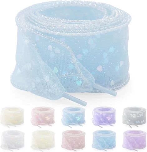 YJRVFINE Women Organza Shoe Laces: 2 Pairs Flat Sheer Shoelaces for Sneakers in Saudi Arabia