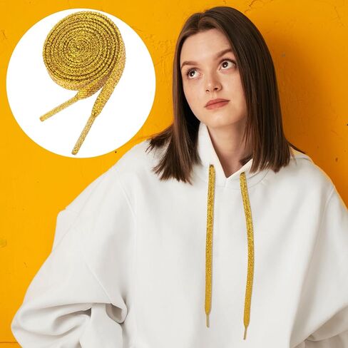 2 Pairs Flat Glitter Shoelace, 43.3" Metallic Shoe Laces, Hoodie String Ropes, Shiny Replacement Drawstring Cords for Sneakers, Boots, Bags - Gold Color, 4pcs in Saudi Arabia