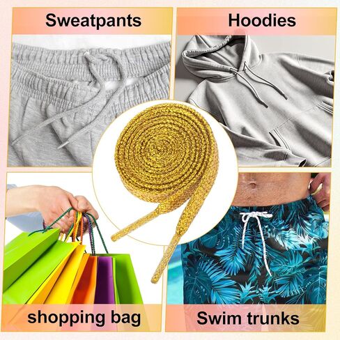2 Pairs Flat Glitter Shoelace, 43.3" Metallic Shoe Laces, Hoodie String Ropes, Shiny Replacement Drawstring Cords for Sneakers, Boots, Bags - Gold Color, 4pcs in Saudi Arabia