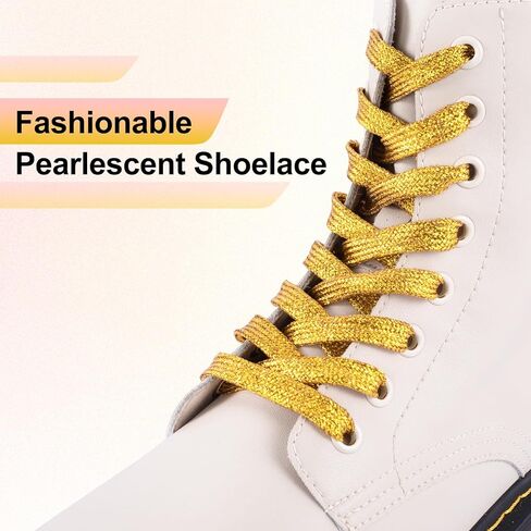 2 Pairs Flat Glitter Shoelace, 43.3" Metallic Shoe Laces, Hoodie String Ropes, Shiny Replacement Drawstring Cords for Sneakers, Boots, Bags - Gold Color, 4pcs in Saudi Arabia