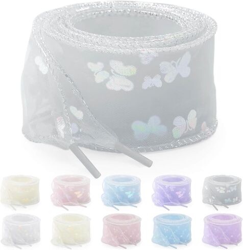 YJRVFINE Women Organza Shoe Laces: 2 Pairs Flat Sheer Shoelaces for Sneakers in Saudi Arabia