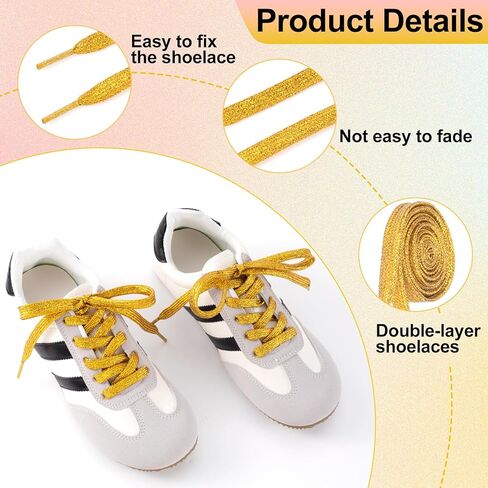 2 Pairs Flat Glitter Shoelace, 43.3" Metallic Shoe Laces, Hoodie String Ropes, Shiny Replacement Drawstring Cords for Sneakers, Boots, Bags - Gold Color, 4pcs in Saudi Arabia