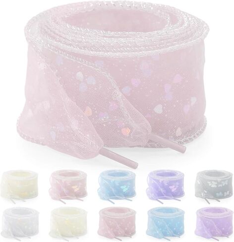 YJRVFINE Women Organza Shoe Laces: 2 Pairs Flat Sheer Shoelaces for Sneakers in Saudi Arabia