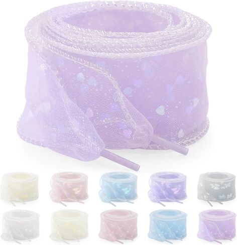 YJRVFINE Women Organza Shoe Laces: 2 Pairs Flat Sheer Shoelaces for Sneakers in Saudi Arabia