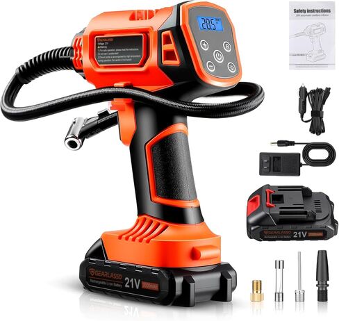 Tire Inflator Portable Air Compressor, 21V Cordless Car Tire Pump, Rechargeable Battery Powered Handheld 160PSI Tire Inflator with Digital Pressure Gauge for Car Motorcycle E-Bike in Kuwait