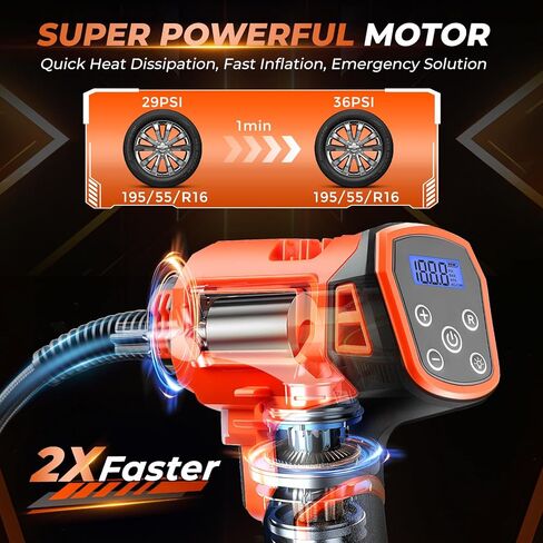 Tire Inflator Portable Air Compressor, 21V Cordless Car Tire Pump, Rechargeable Battery Powered Handheld 160PSI Tire Inflator with Digital Pressure Gauge for Car Motorcycle E-Bike in Kuwait