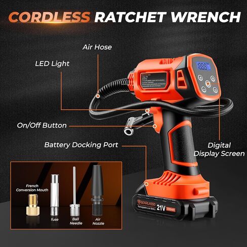 Tire Inflator Portable Air Compressor, 21V Cordless Car Tire Pump, Rechargeable Battery Powered Handheld 160PSI Tire Inflator with Digital Pressure Gauge for Car Motorcycle E-Bike in Kuwait