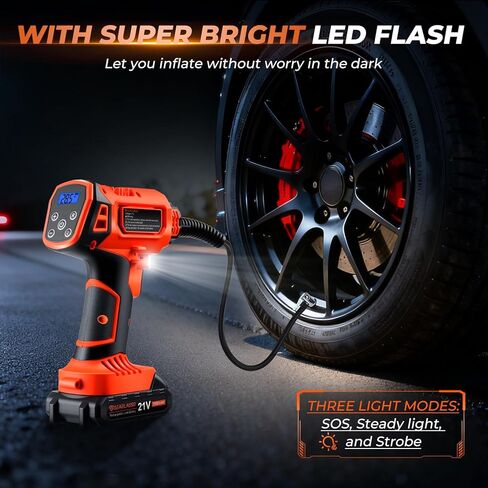 Tire Inflator Portable Air Compressor, 21V Cordless Car Tire Pump, Rechargeable Battery Powered Handheld 160PSI Tire Inflator with Digital Pressure Gauge for Car Motorcycle E-Bike in Kuwait