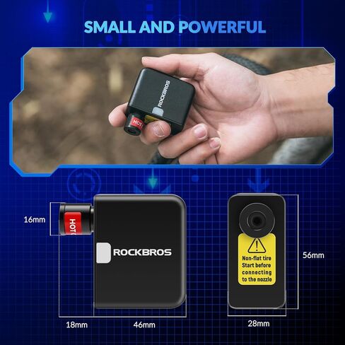 ROCKBROS مضخة دراجة صغيرة AS1 مضخة دراجة كهربائية محمولة 100 رطل لكل بوصة مربعة مضخة هواء صغيرة للدراجة منفاخ إطارات من النوع C بطارية قابلة للشحن مع صمام بريستا شريدر، هدايا ركوب الدراجات للرجال والنساء in Saudi Arabia
