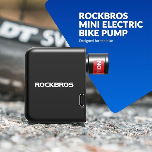 ROCKBROS مضخة دراجة صغيرة AS1 مضخة دراجة كهربائية محمولة 100 رطل لكل بوصة مربعة مضخة هواء صغيرة للدراجة منفاخ إطارات من النوع C بطارية قابلة للشحن مع صمام بريستا شريدر، هدايا ركوب الدراجات للرجال والنساء in Saudi Arabia