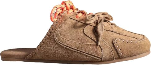 Women’s Suede Sneaker Mules Slip-On Loafers with Lace-Up Detail Cushioned Casual Comfort Flat Backless Shoes in Saudi Arabia