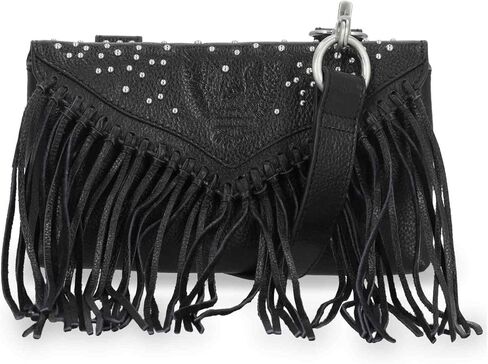 Harley-Davidson Women's Fringe Genuine Leather Crossbody Hip Bag, Black in Saudi Arabia