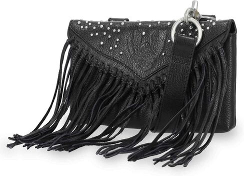 Harley-Davidson Women's Fringe Genuine Leather Crossbody Hip Bag, Black in Saudi Arabia