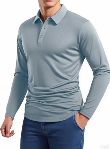 Men's Long Sleeve Polo Shirt Sports 3 Button Placket Quick Dry T-Shirt Athletic Golf Tennis Workout Tops in Saudi Arabia