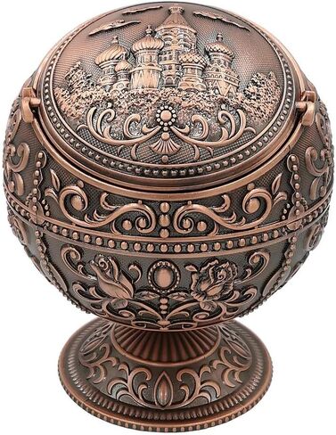 منفضة سجائر مقاومة للرياح مع أغطية، منافض سجائر معدنية عتيقة للاستخدام الداخلي والخارجي، صينية رماد فريدة من نوعها لتزيين سطح الطاولة والمكتب المنزلي، هدية لطيفة للرجال والنساء، برونزية حمراء القلعة in Kuwait