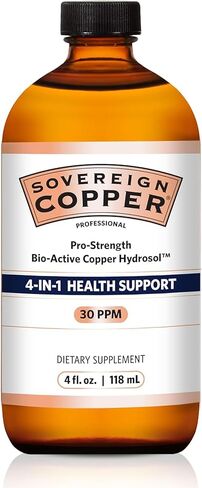 Sovereign Pro-Strength Bio-Active Copper Hydrosol - Bioavailable Copper Liquid Supplement for Adults & Kids w/Silver Hydrosol for Hair, Skin, & Nails, 30ppm - 4 fl oz (118mL) in Saudi Arabia