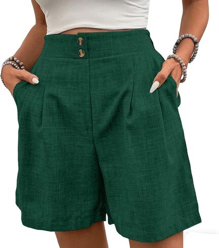 Womens Shorts Casual 2026 Summer Button Elastic High Waist Pleated Bermuda with Pockets Comfy Beach Vacation Clothes in Saudi Arabia