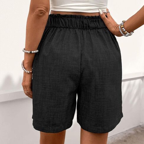Womens Shorts Casual 2026 Summer Button Elastic High Waist Pleated Bermuda with Pockets Comfy Beach Vacation Clothes in Saudi Arabia