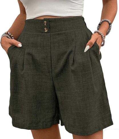 Womens Shorts Casual 2026 Summer Button Elastic High Waist Pleated Bermuda with Pockets Comfy Beach Vacation Clothes in Saudi Arabia