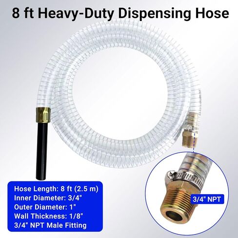 خرطوم توزيع بديل 80-593-NI - خط وقود مقوى بسلك فولاذي PVC بطول 8 أقدام، تركيب ملولب 3/4 بوصة NPT مع مشبك - متوافق مع علبة الغاز، وعلبة الوقود، وعلبة الوقود مع مضخة، وخزان نقل الوقود" in Kuwait