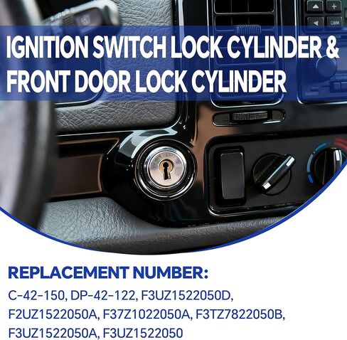 C-42-150 DP-42-122 Ignition Switch Lock Cylinder & 2pcs Front Door Lock Cylinder w/2 Key Compatible with 1992-1995 Bronco/F-150/F-250/F-350/E-150/E-250/E-350 Replace F3UZ1522050D F3TZ7822050B in Saudi Arabia