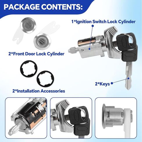 C-42-150 DP-42-122 Ignition Switch Lock Cylinder & 2pcs Front Door Lock Cylinder w/2 Key Compatible with 1992-1995 Bronco/F-150/F-250/F-350/E-150/E-250/E-350 Replace F3UZ1522050D F3TZ7822050B in Saudi Arabia