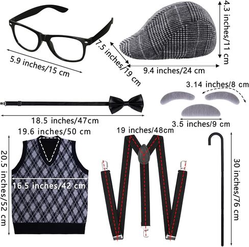 7Pcs 100 Days of School Men Costume, 100 Days of School Man Costume for Halloween Grandpa Costume 1920s Old Man Outfit in Saudi Arabia