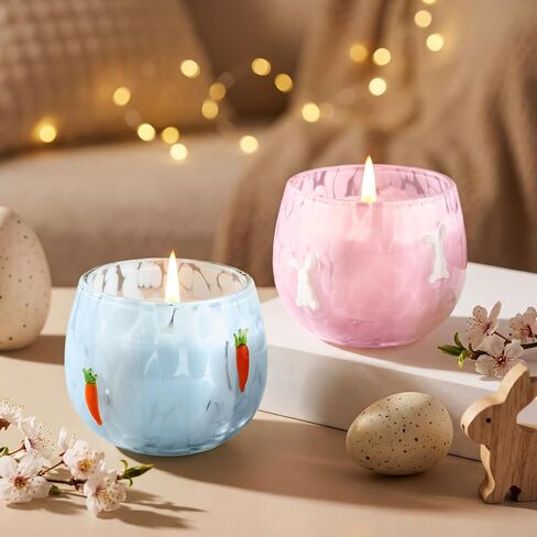 Treela Set of 2 Decorative Spring Easter Candles, 7oz Bunny & Carrot Soy Wax Icon Glass Jar Candles, Spring Home Table Centerpiece Decor, Easter Gift for Women Party Favor in Saudi Arabia