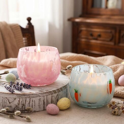 Treela Set of 2 Decorative Spring Easter Candles, 7oz Bunny & Carrot Soy Wax Icon Glass Jar Candles, Spring Home Table Centerpiece Decor, Easter Gift for Women Party Favor in Saudi Arabia