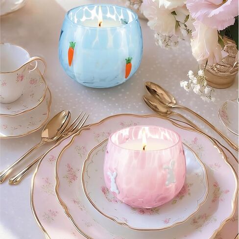 Treela Set of 2 Decorative Spring Easter Candles, 7oz Bunny & Carrot Soy Wax Icon Glass Jar Candles, Spring Home Table Centerpiece Decor, Easter Gift for Women Party Favor in Saudi Arabia