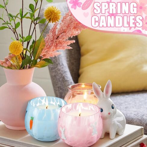 Treela Set of 2 Decorative Spring Easter Candles, 7oz Bunny & Carrot Soy Wax Icon Glass Jar Candles, Spring Home Table Centerpiece Decor, Easter Gift for Women Party Favor in Saudi Arabia