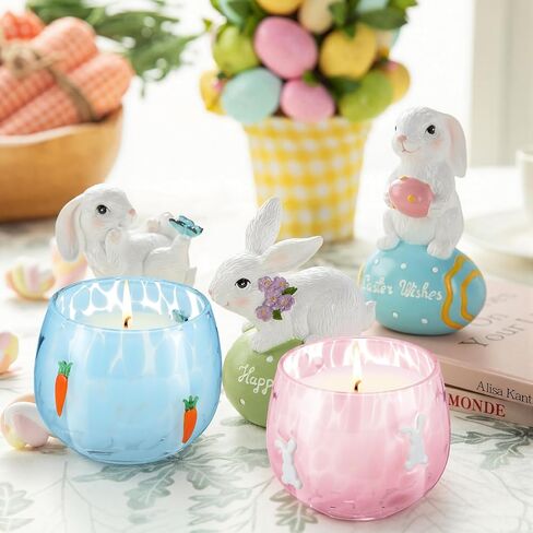 Treela Set of 2 Decorative Spring Easter Candles, 7oz Bunny & Carrot Soy Wax Icon Glass Jar Candles, Spring Home Table Centerpiece Decor, Easter Gift for Women Party Favor in Saudi Arabia